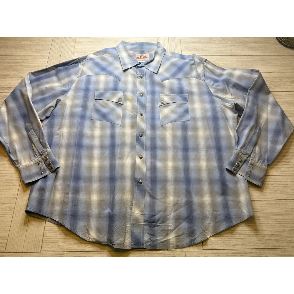 Wrangler‎ VTG Men's Western Cowboy Pearl Snap Shirt Blue/Gray Plaid • 2XL Cowboy